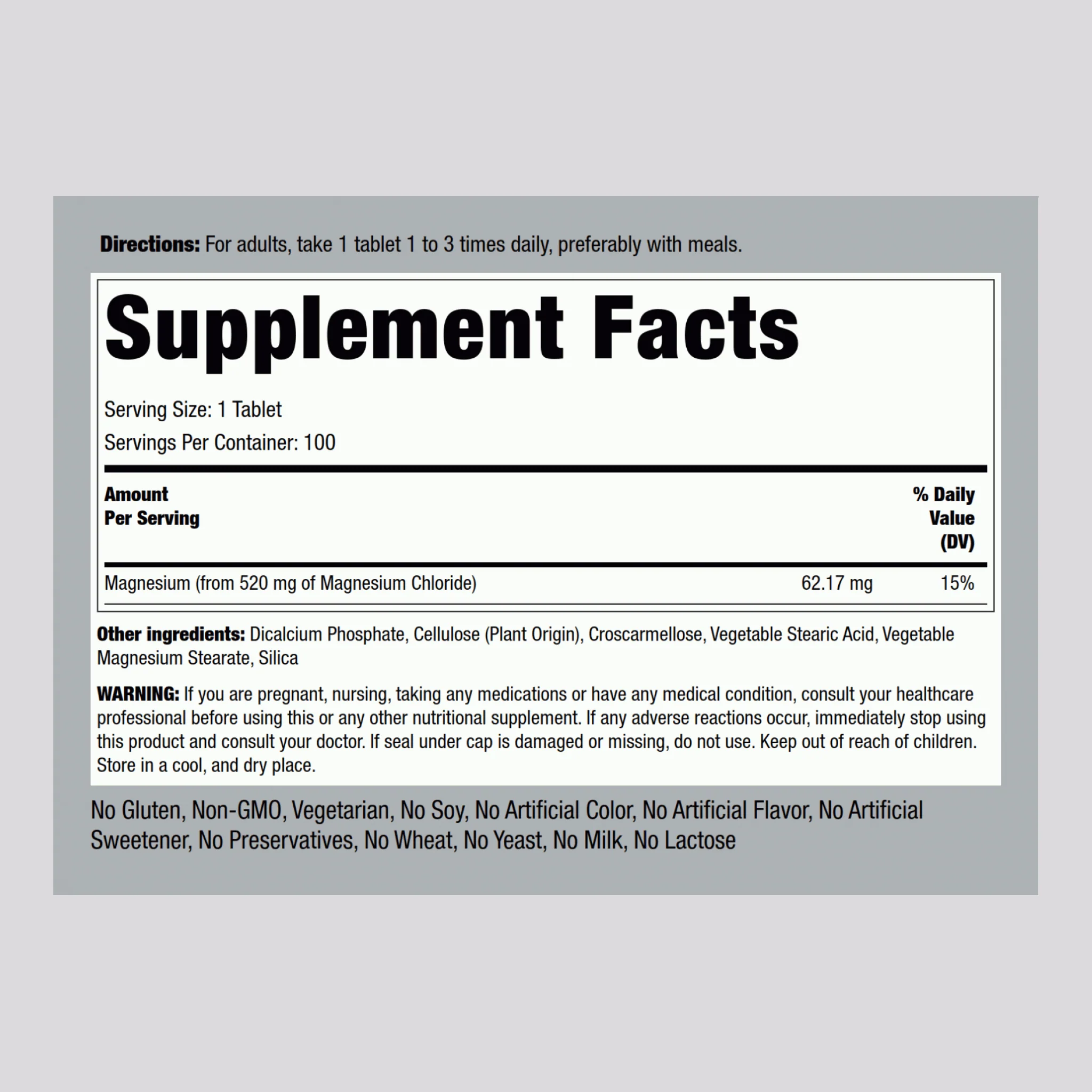 Magnesium Chloride, 520 mg, 100 Tablets - Image 2