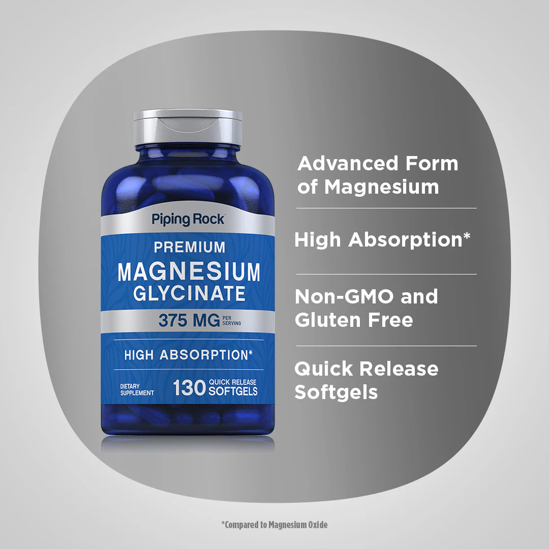 Magnesium Glycinate, 375 mg (per serving), 130 Quick Release Softgels - Image 3