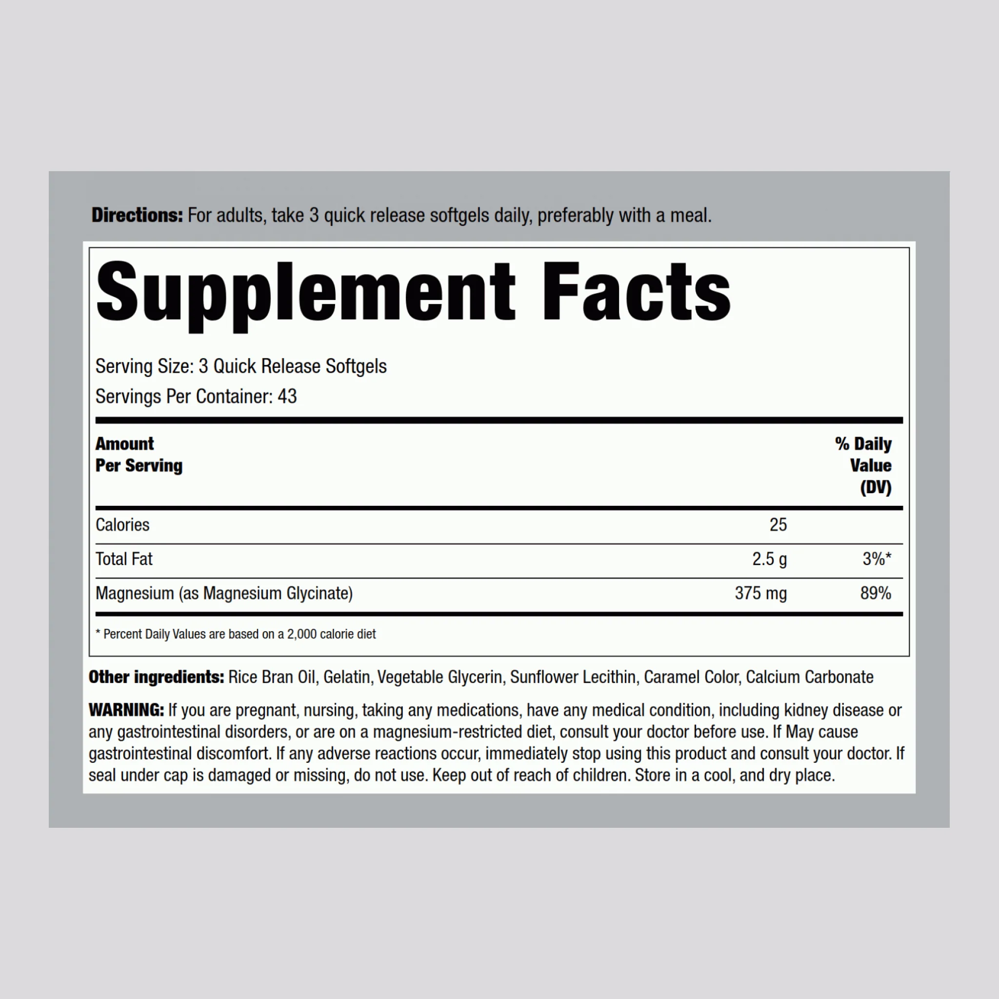 Magnesium Glycinate, 375 mg (per serving), 130 Quick Release Softgels, 2  Bottles - Image 2