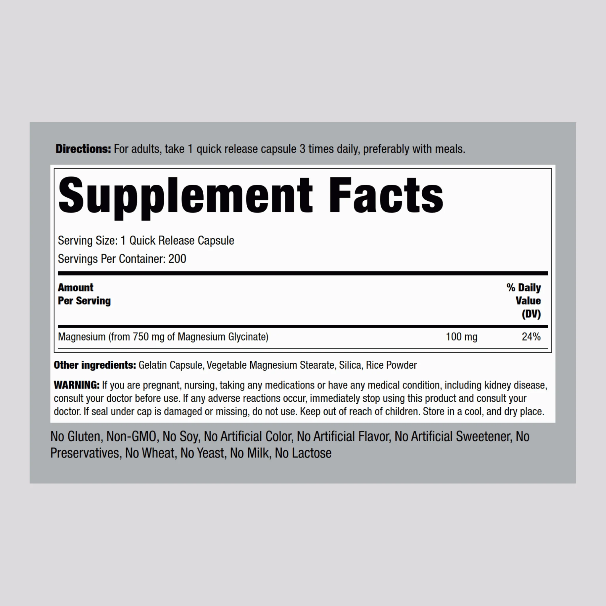 Magnesium Glycinate, 750 mg, 200 Quick Release Capsules - Image 2
