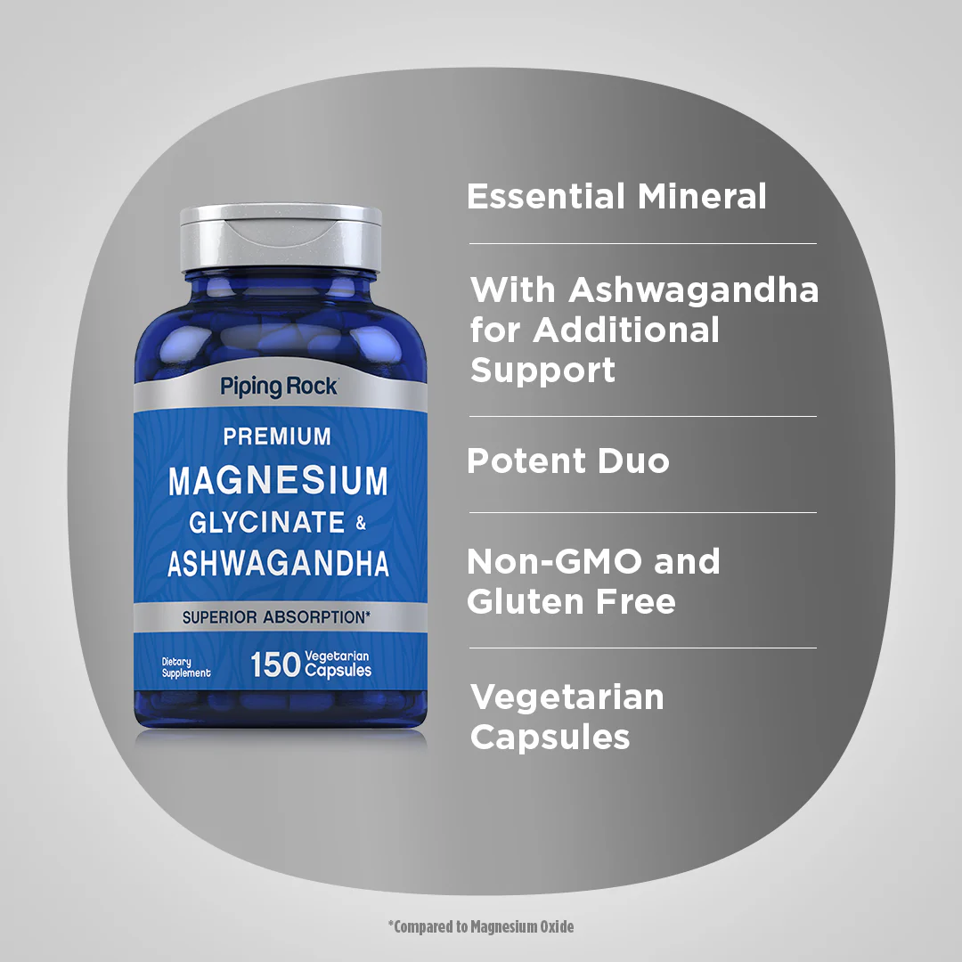 Magnesium Glycinate + Ashwagandha, 150 Vegetarian Capsules, 2  Bottles - Image 3