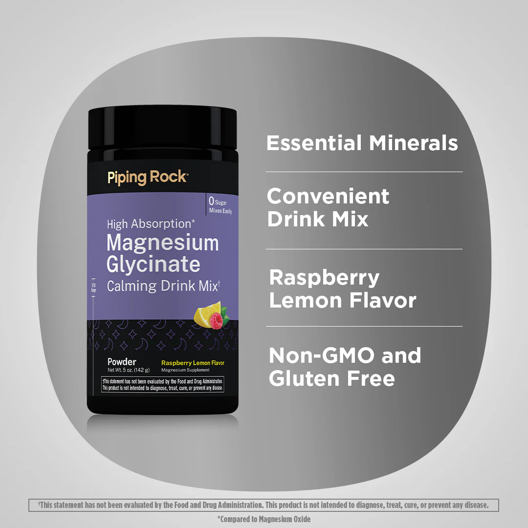 Magnesium Glycinate Calming Drink Mix (Raspberry Lemon), 5 oz. (142g) Bottle - Image 3