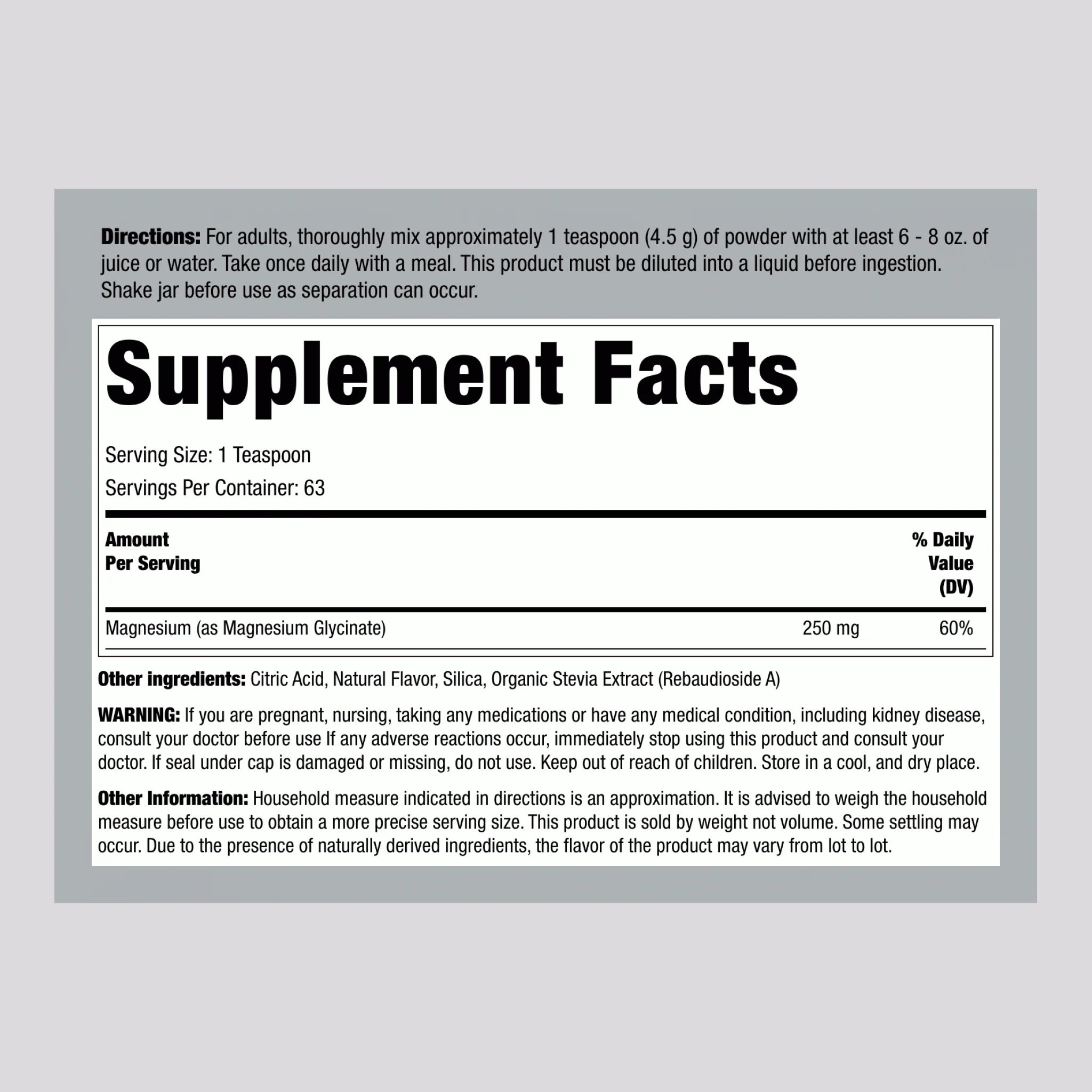Magnesium Glycinate Powder (Lemon), 16 oz (454 g) Bottle - Image 2
