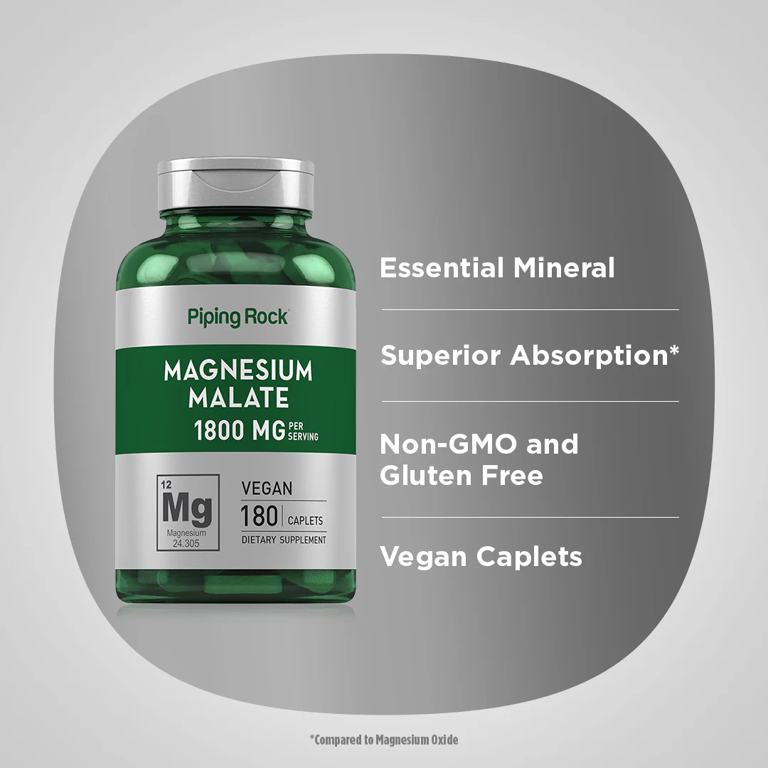 Magnesium Malate, 1800 mg (per serving), 180 Coated Caplets, 2  Bottles - Image 4