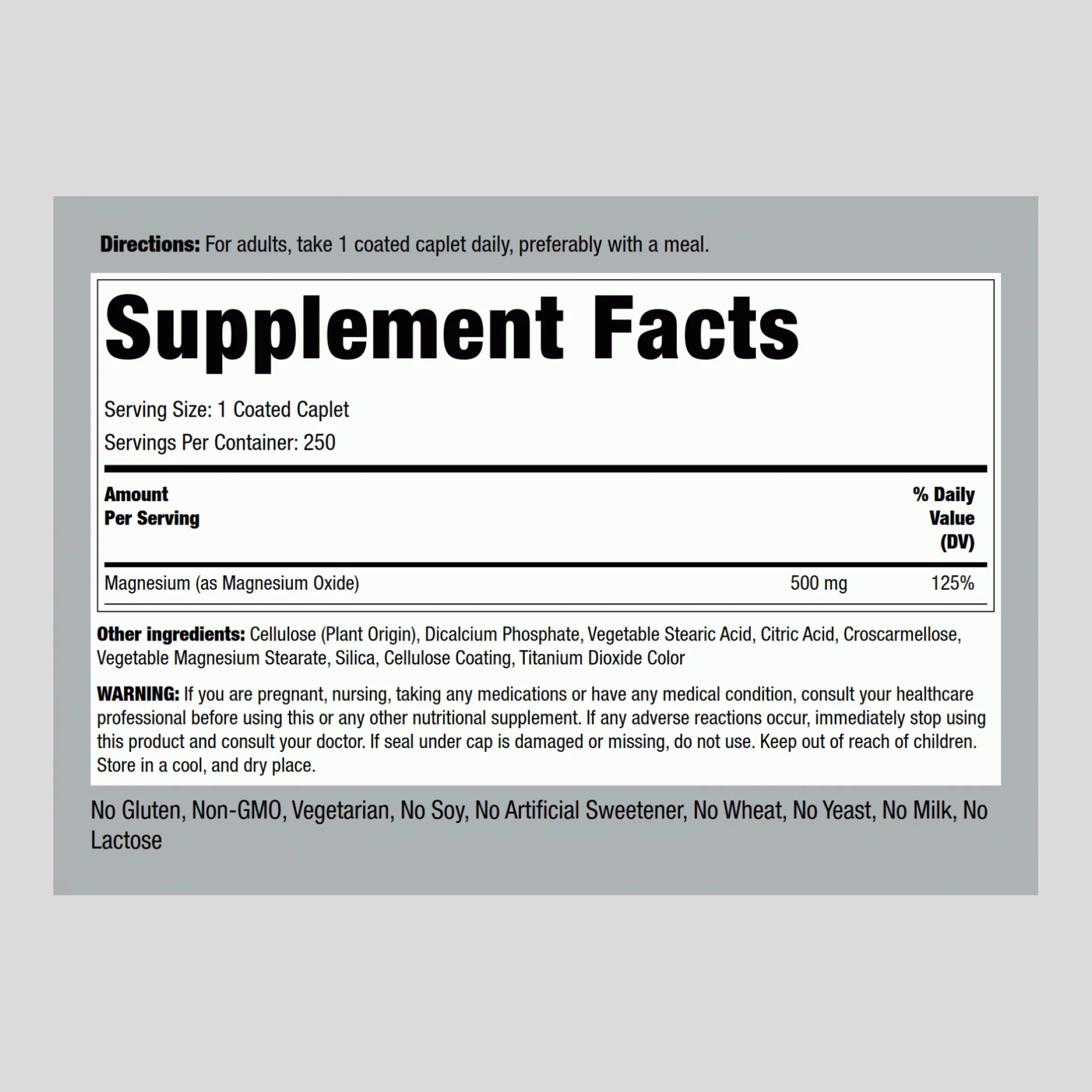 Magnesium Oxide, 500 mg, 250 Coated Caplets, 2  Bottles - Image 2