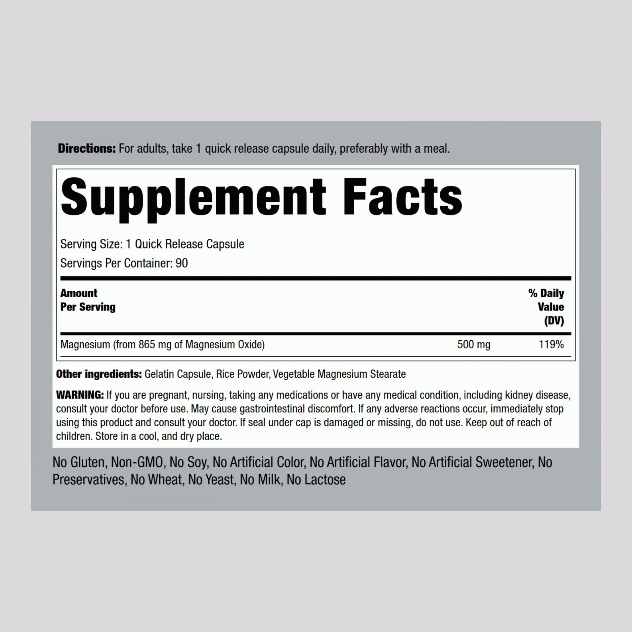 Magnesium Oxide, 500 mg, 90 Quick Release Capsules - Image 2