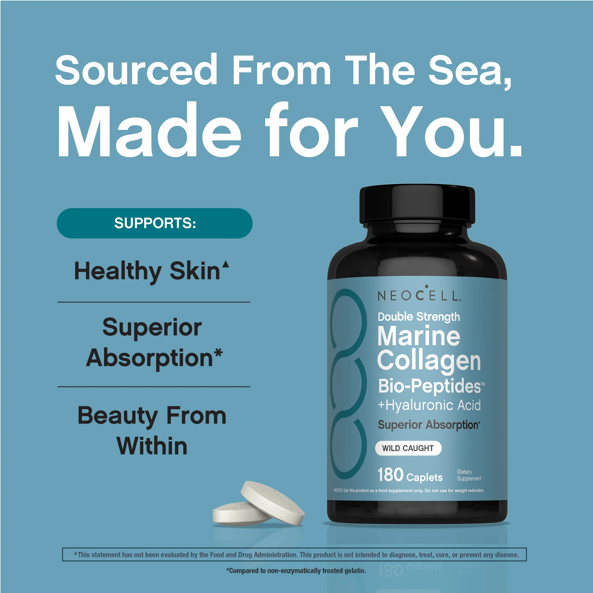 Marine Collagen Bio-Peptides Double Strength + Hyaluronic Acid, 180 Caplets - Image 8