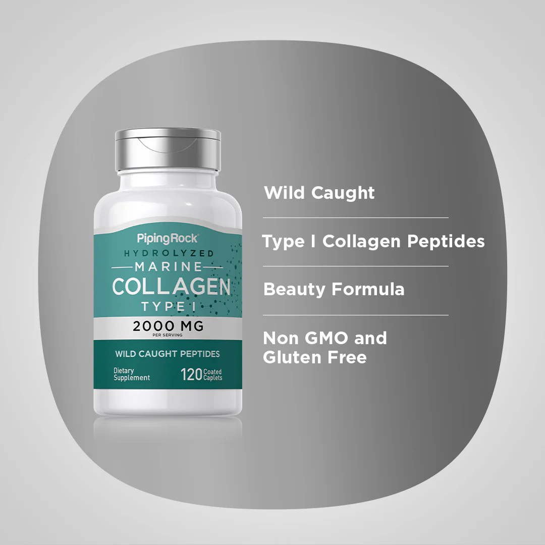 Marine Collagen Type 1, 2000 mg (per serving), 120 Coated Caplets - Image 5