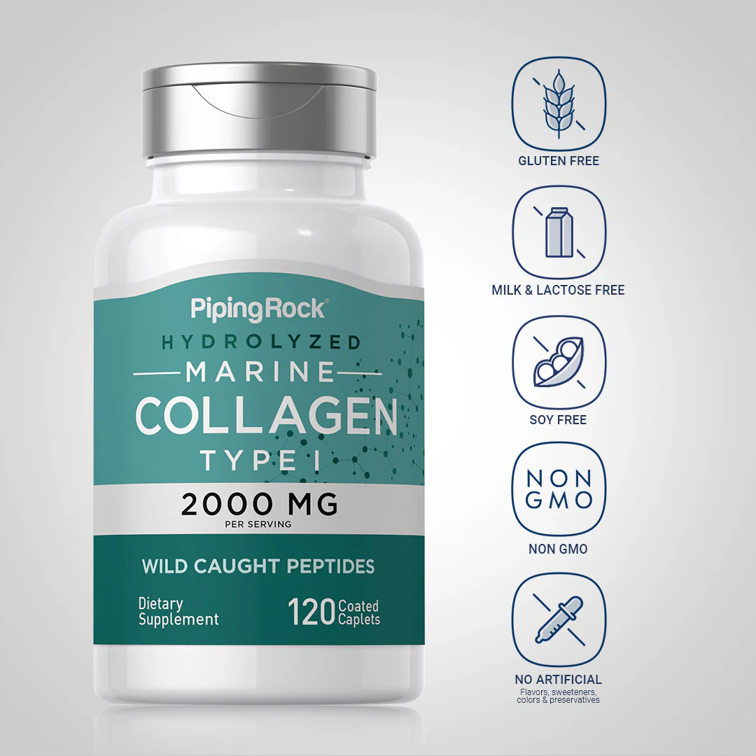 Marine Collagen Type 1, 2000 mg (per serving), 120 Coated Caplets - Image 6