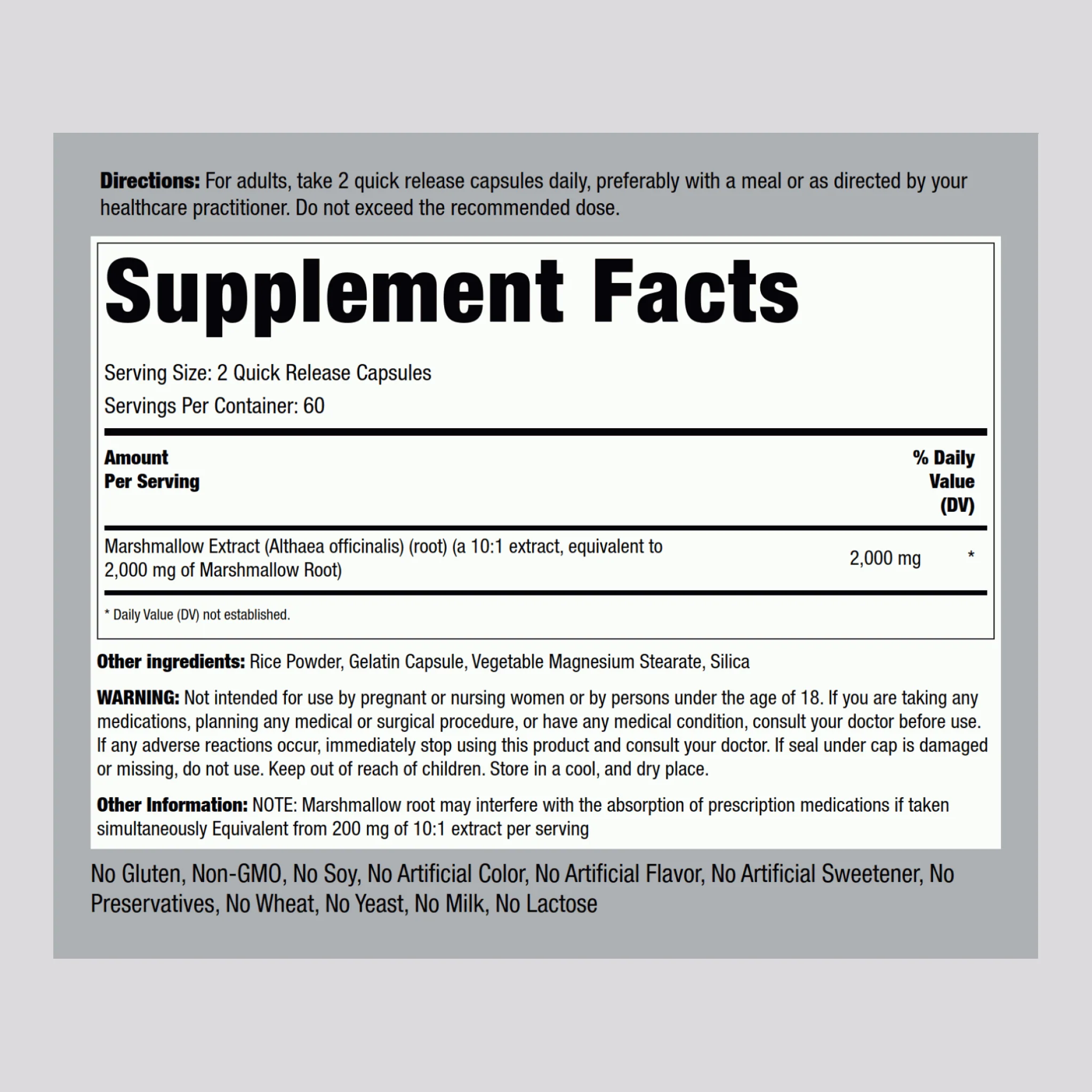 Marshmallow, 2000 mg (per serving), 120 Quick Release Capsules - Image 9