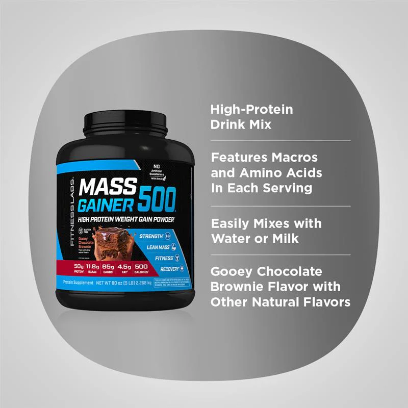 Mass Gainer 500 (Gooey Chocolate Brownie), 5 lb (2.268 kg) Bottle - Image 3