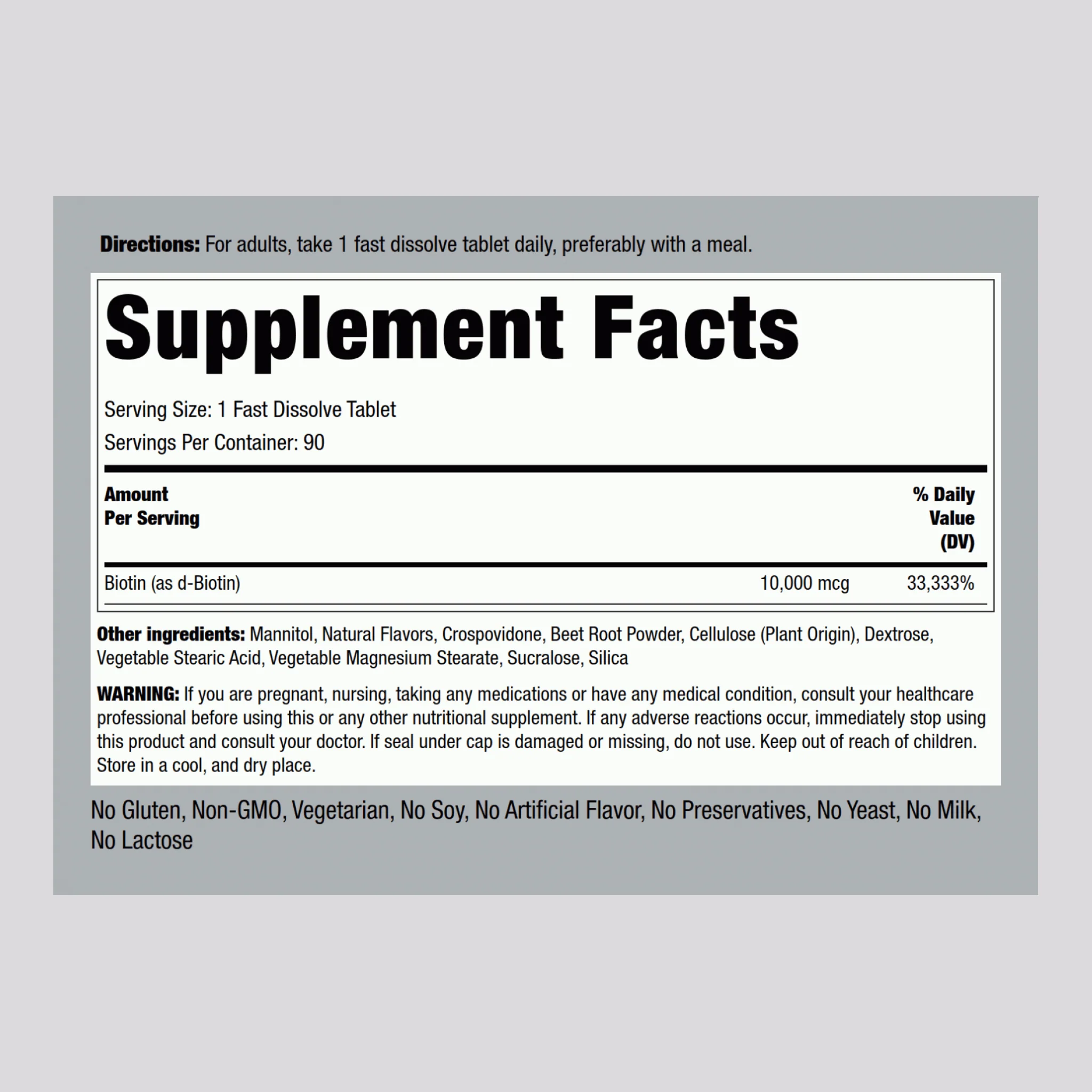 Max Biotin, 10,000 mcg, 90 Fast Dissolve Tablets - Image 2