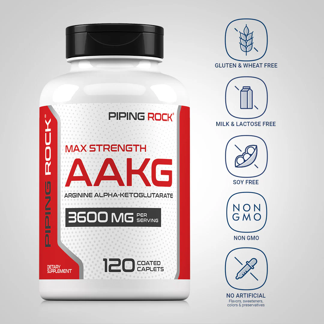 Max Strength AAKG Arginine Alpha-Ketoglutarate (Nitric Oxide Enhancer), 3600 mg (per serving), 120 Coated Caplets, 2  Bottles - Image 4