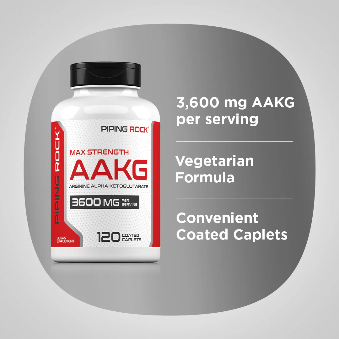 Max Strength AAKG Arginine Alpha-Ketoglutarate (Nitric Oxide Enhancer), 3600 mg (per serving), 120 Coated Caplets - Image 3