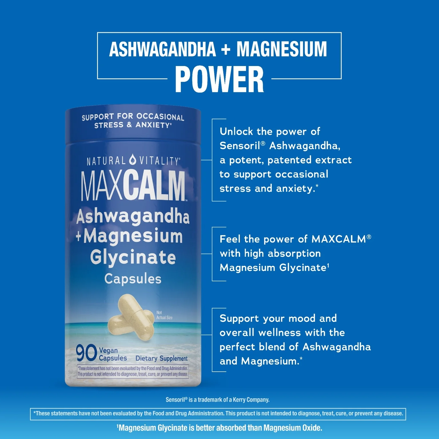 MAXCALM Ashwagandha + Magnesium Glycinate, 90 Vegetarian Capsules - Image 4