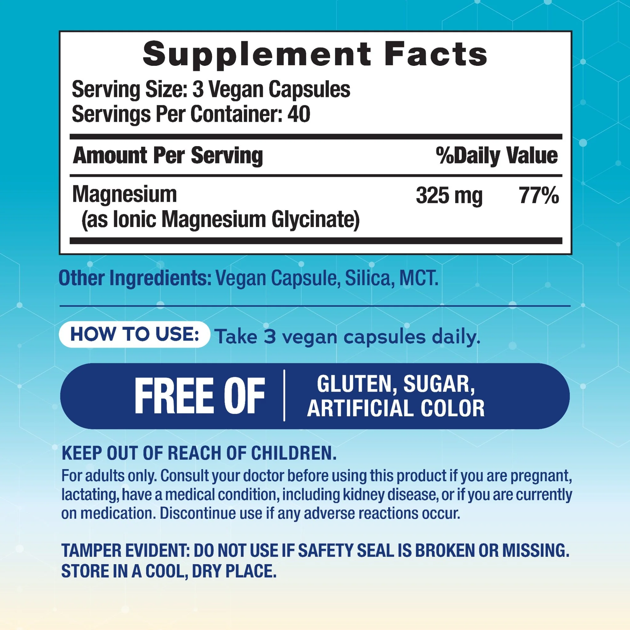 MAXCALM Magnesium Glycinate, 325 mg, 120 Vegan Capsules - Image 3