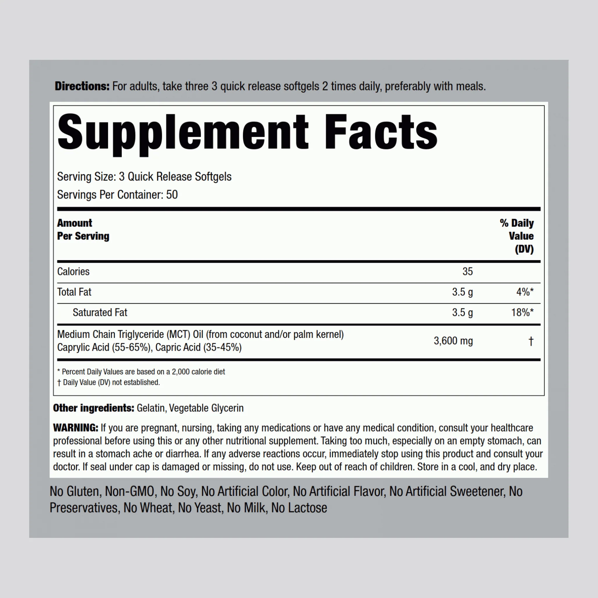 MCT Oil, 3600 mg (per serving), 150 Quick Release Softgels, 2  Bottles - Image 2