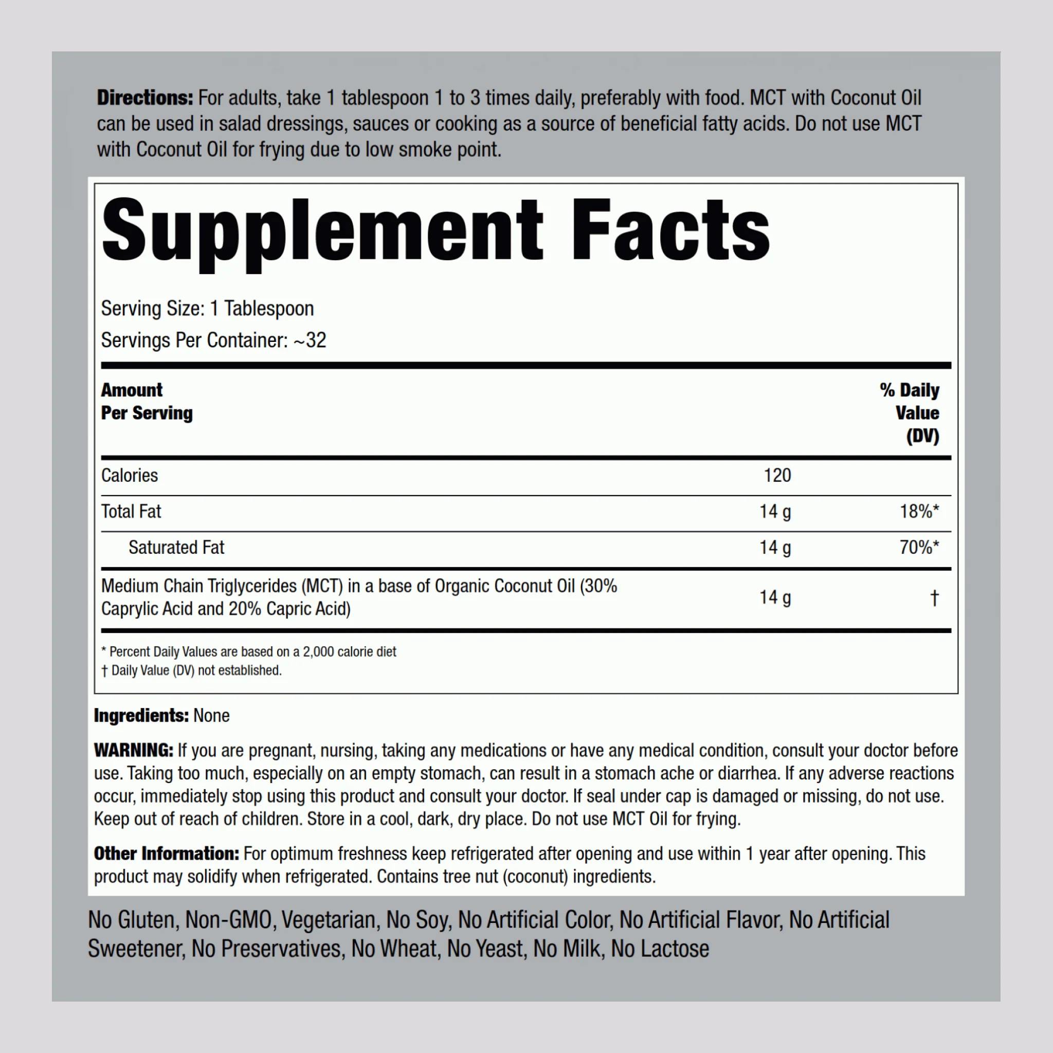 MCT Oil (Medium Chain Triglycerides) with Coconut Oil, 16 fl oz (473 mL) Bottle - Image 2