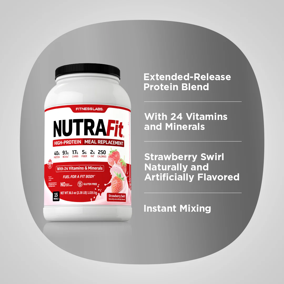 Meal Replacement Shake NutraFit (Strawberry Swirl), 2.28 Lbs (1.035 kg) Bottle - Image 3