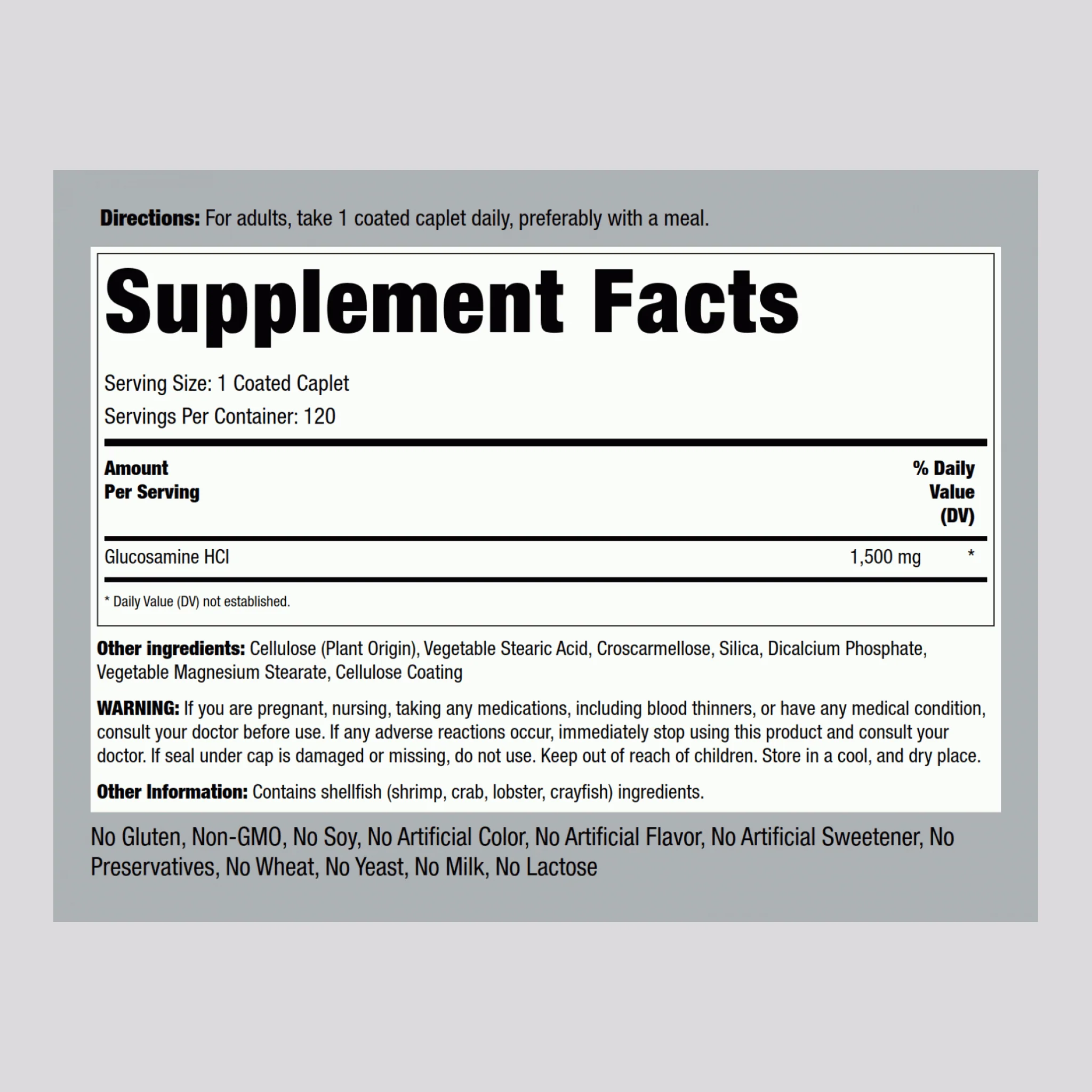 Mega Glucosamine HCI, 1500 mg, 120 Coated Caplets - Image 2