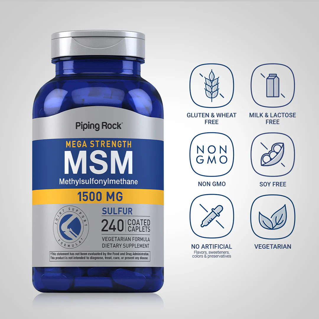 Mega MSM + Sulfur, 1500 mg, 240 Coated Caplets - Image 5
