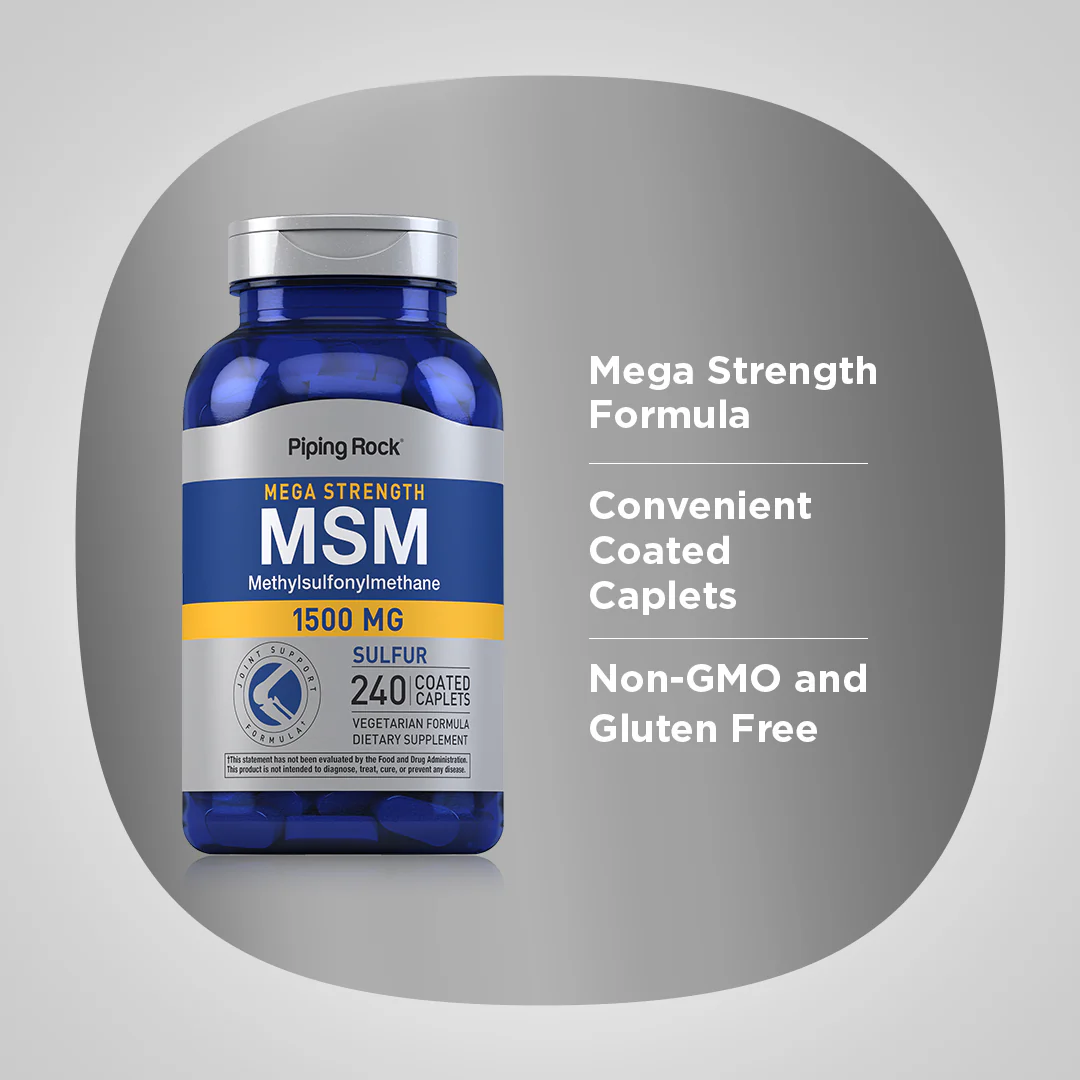 Mega MSM + Sulfur, 1500 mg, 240 Coated Caplets, 2  Bottles - Image 4