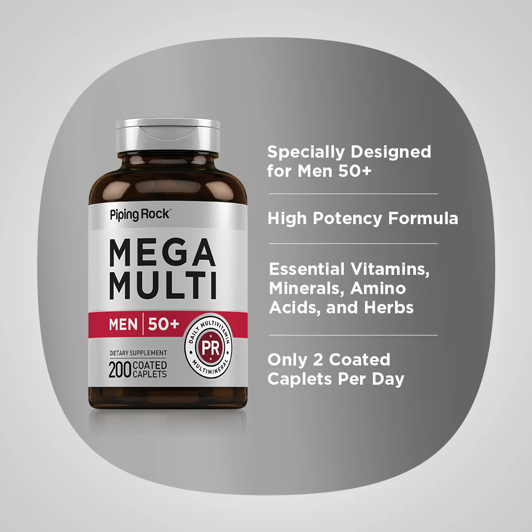 Mega Multi for Men 50 Plus, 200 Coated Caplets, 2  Bottles - Image 4