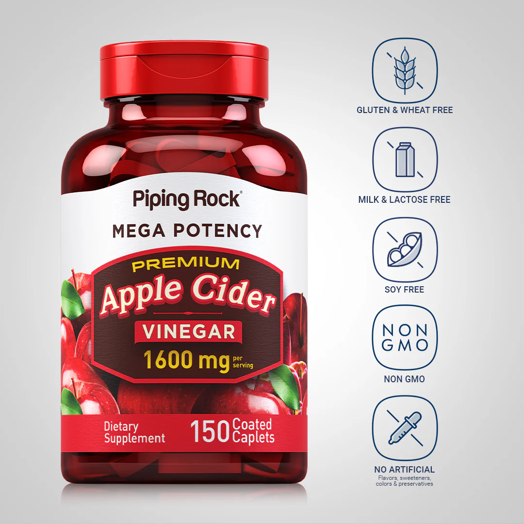 Mega Potency Apple Cider Vinegar, 1600 mg (per serving), 150 Coated Caplets - Image 4