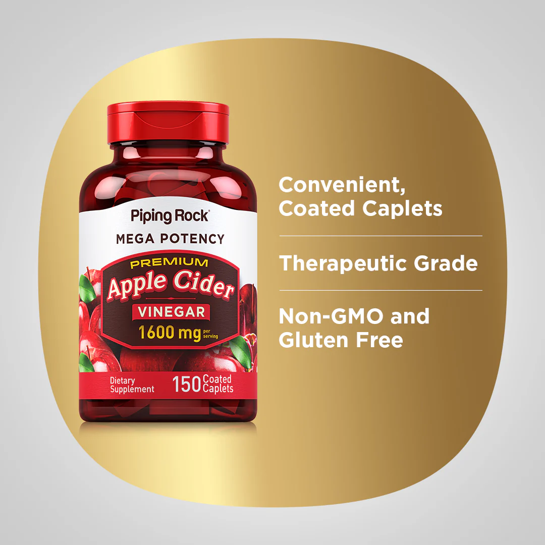 Mega Potency Apple Cider Vinegar, 1600 mg (per serving), 150 Coated Caplets, 2  Bottles - Image 3