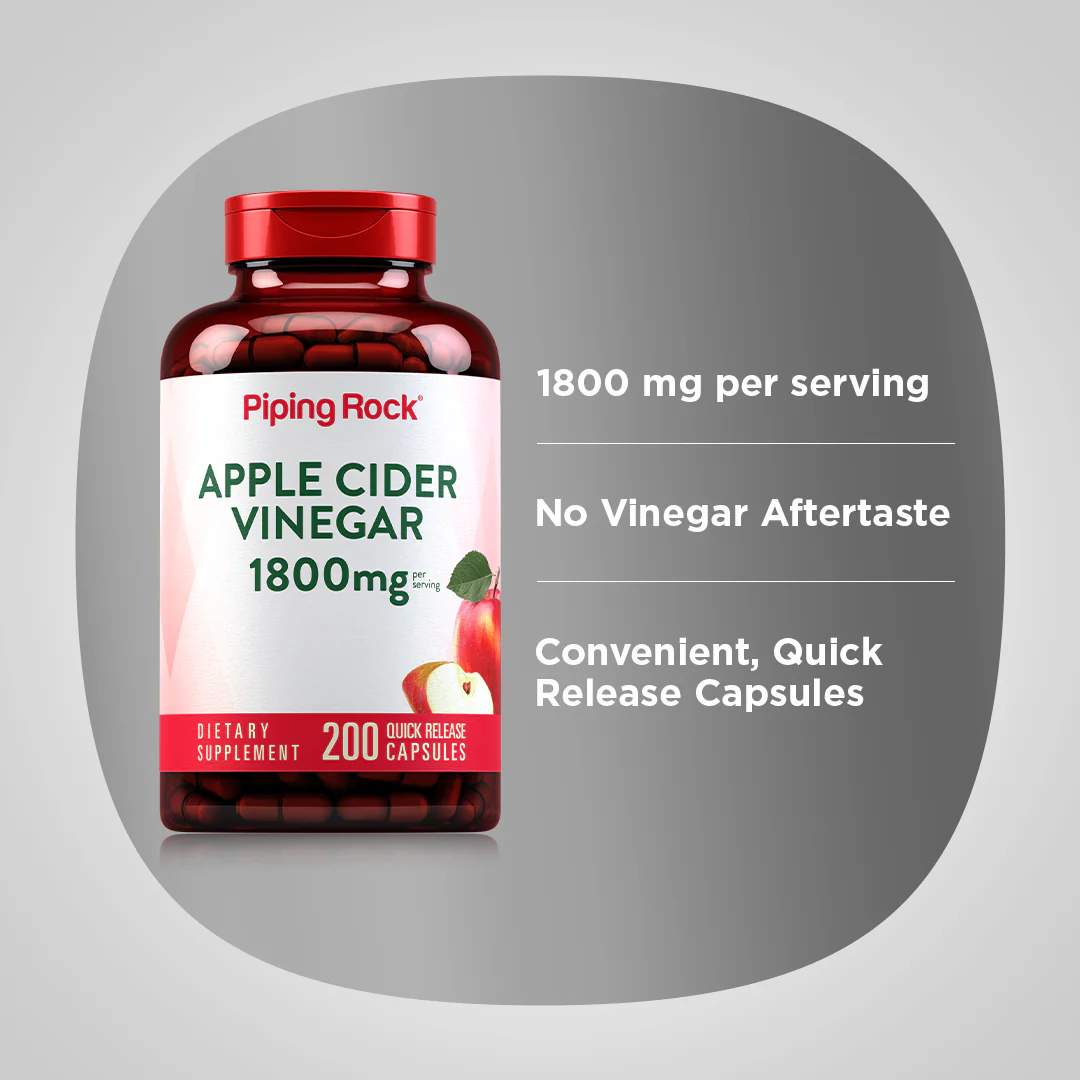 Mega Potency Apple Cider Vinegar, 1800 mg (per serving), 200 Quick Release Capsules - Image 4