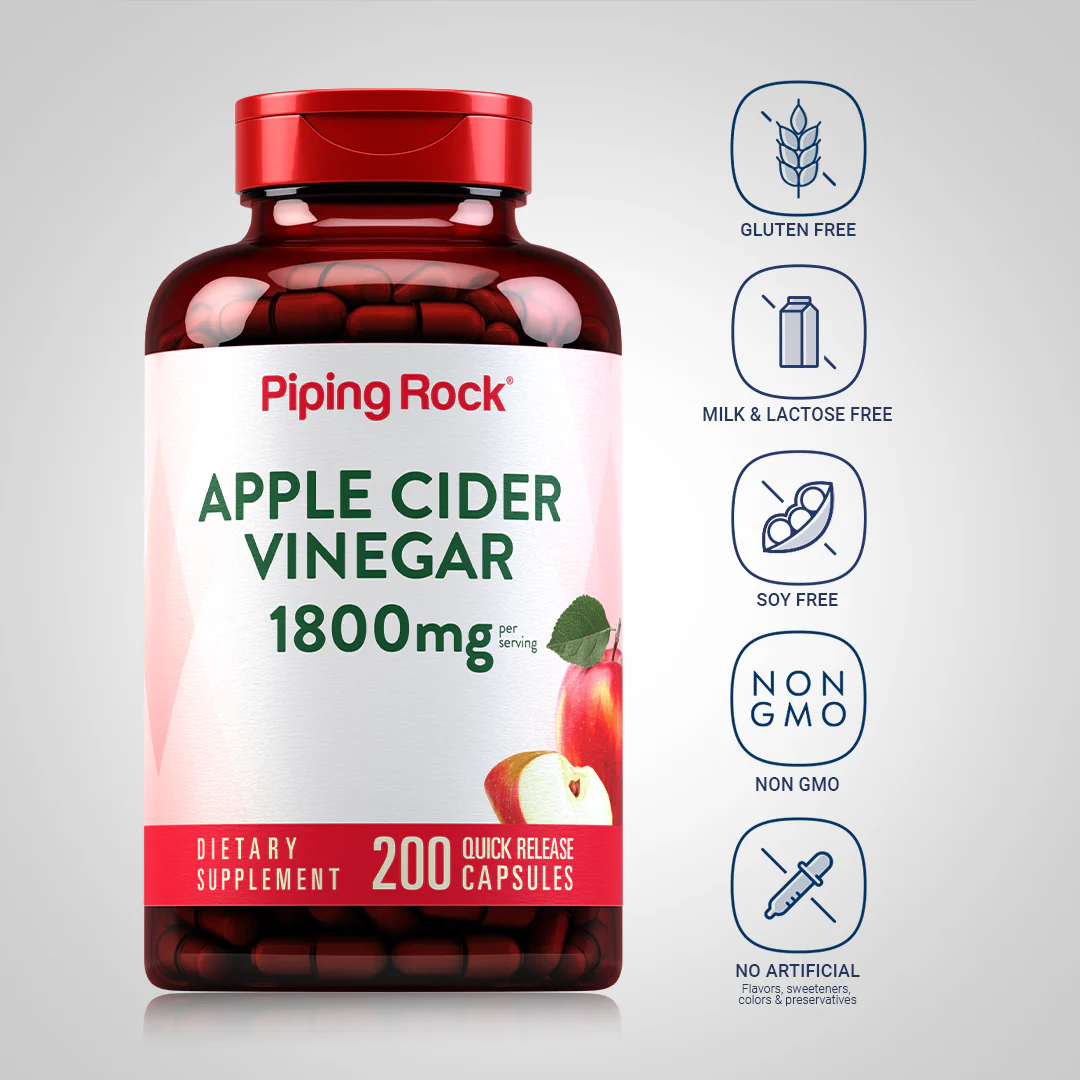 Mega Potency Apple Cider Vinegar, 1800 mg (per serving), 200 Quick Release Capsules, 2  Bottles - Image 5