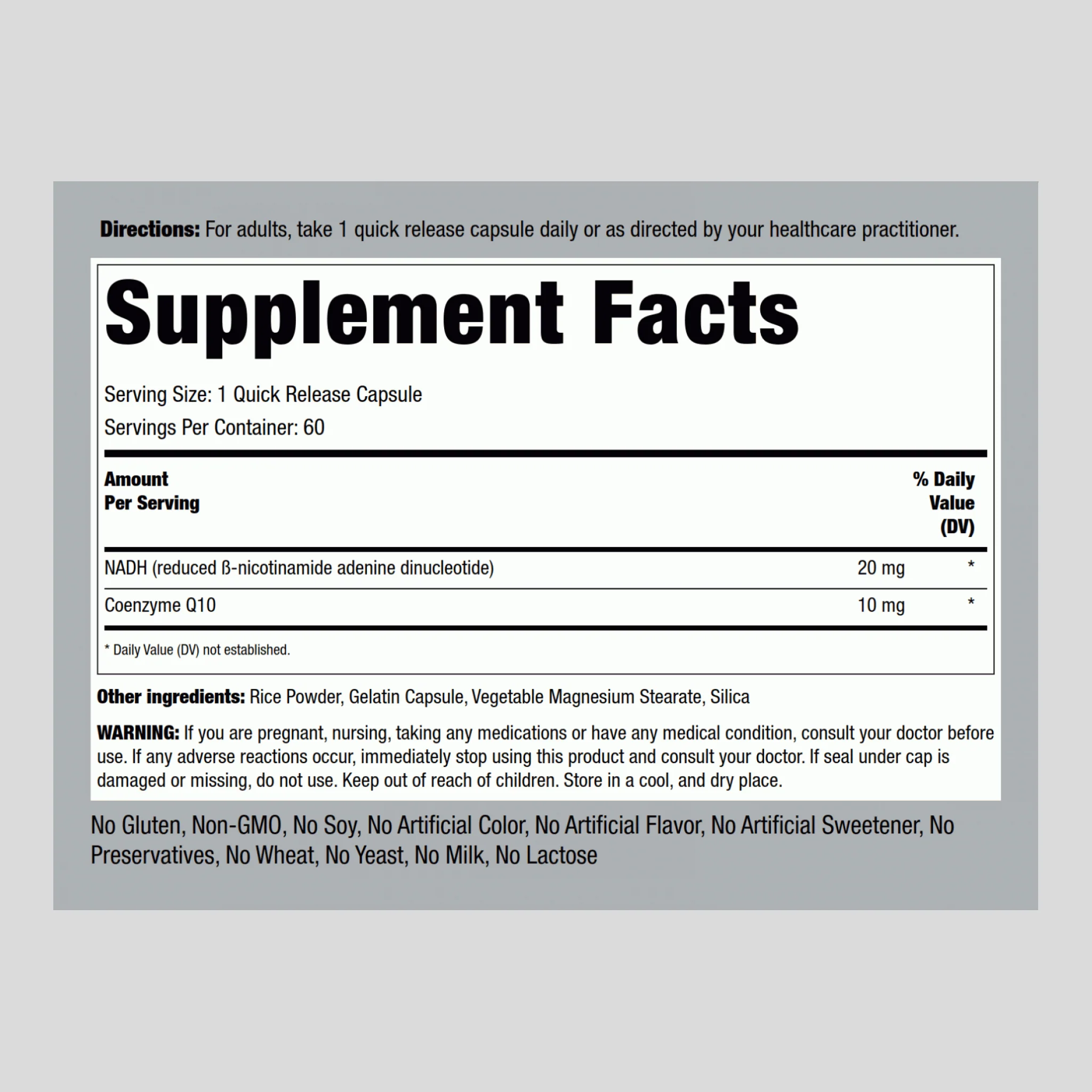 Mega Strength NADH + CoQ10 Optimizer, 20 mg, 60 Quick Release Capsules - Image 2