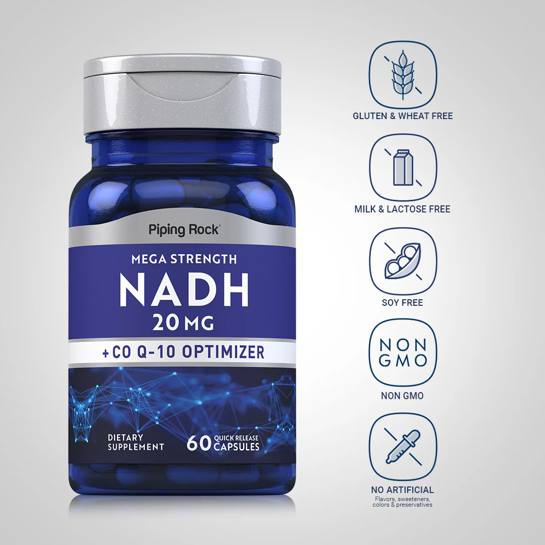 Mega Strength NADH + CoQ10 Optimizer, 20 mg, 60 Quick Release Capsules - Image 4