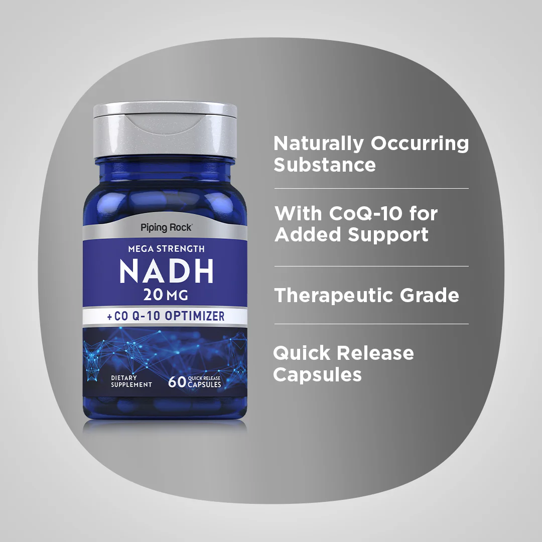 Mega Strength NADH + CoQ10 Optimizer, 20 mg, 60 Quick Release Capsules, 2  Bottles - Image 3