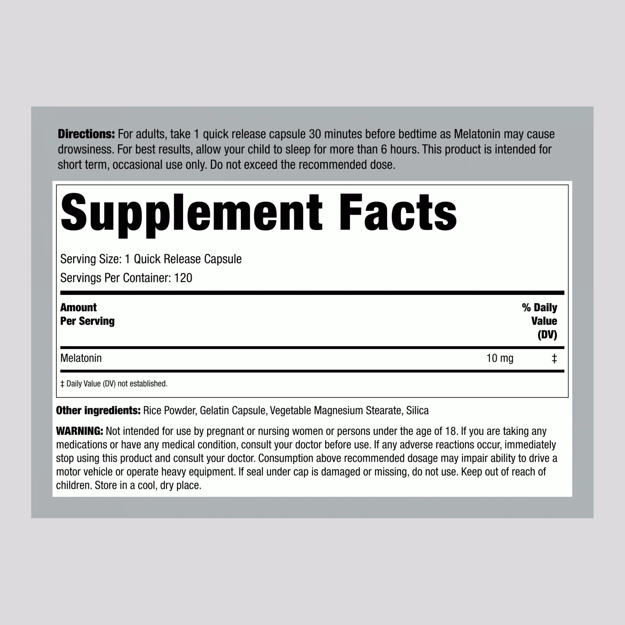 Melatonin, 10 mg, 120 Rapid Release Capsules - Image 2