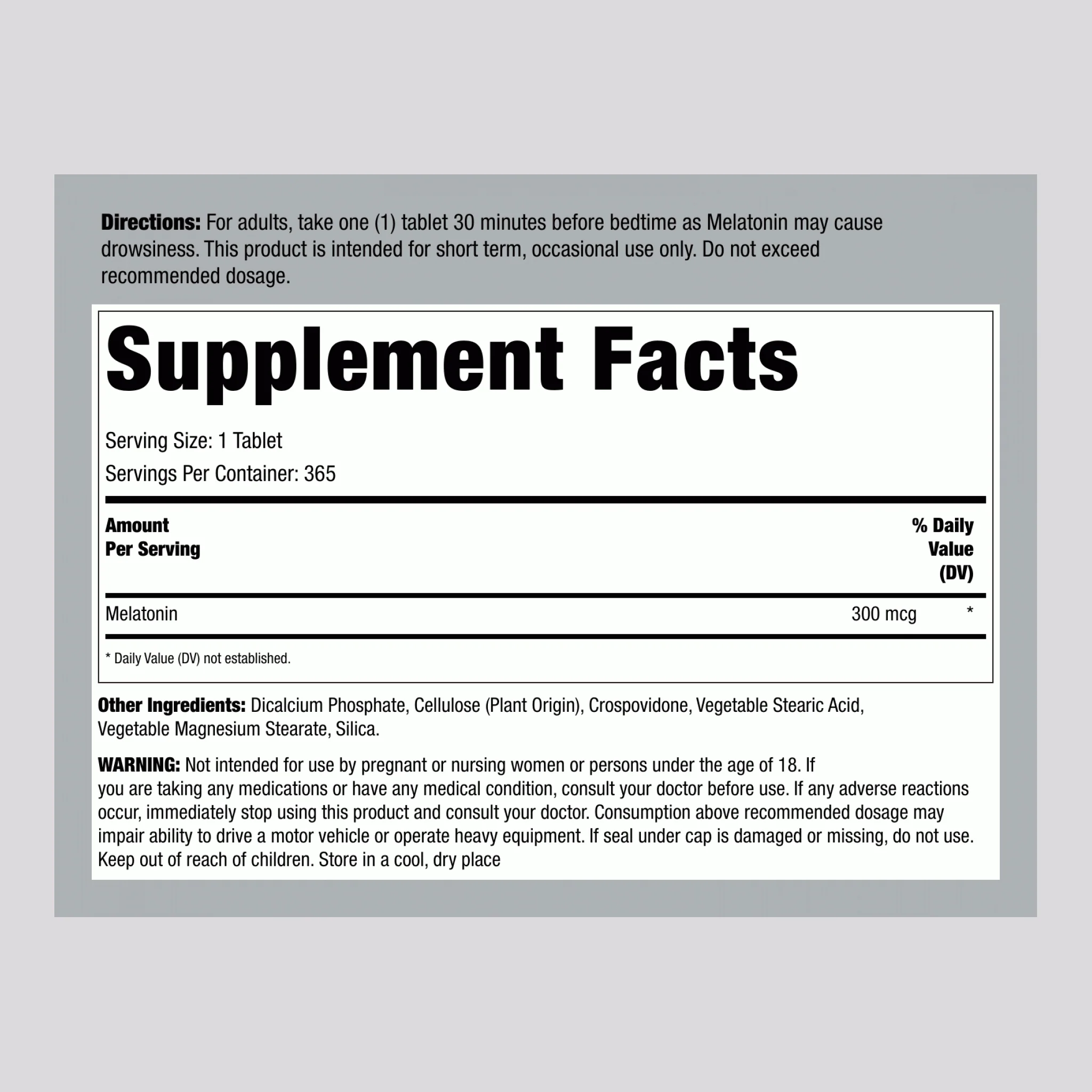 Melatonin, 300 mcg, 365 Tablets - Image 2