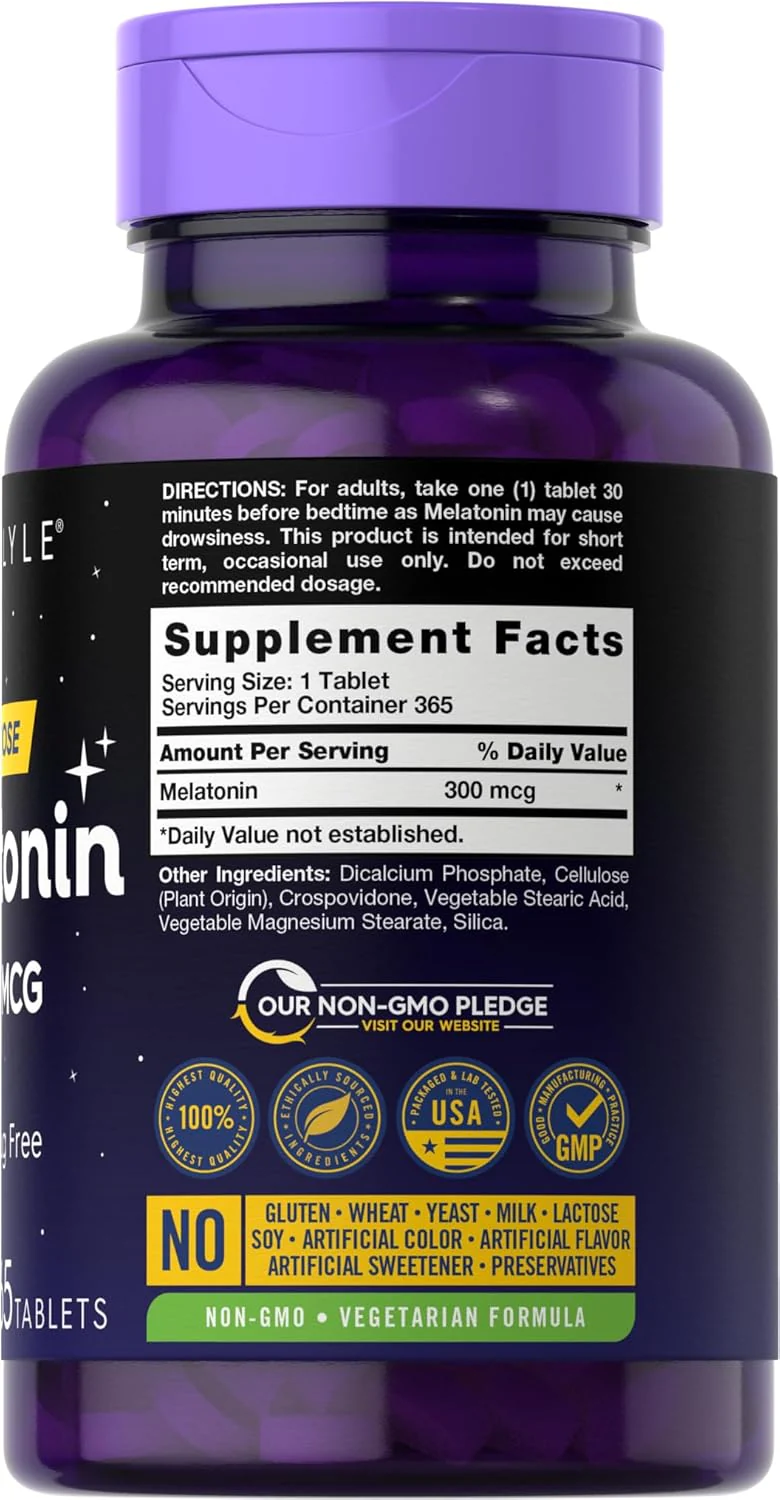Melatonin, 300 mcg, 365 Tablets - Image 3