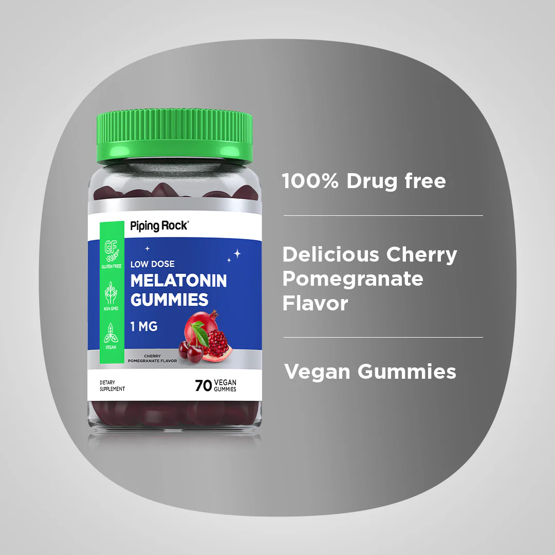 Melatonin (Cherry Pomegranate), 1 mg, 60 Vegan Gummies, 2  Bottles - Image 3