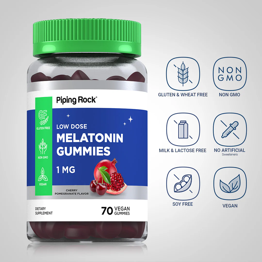 Melatonin (Cherry Pomegranate), 1 mg, 60 Vegan Gummies, 2  Bottles - Image 4
