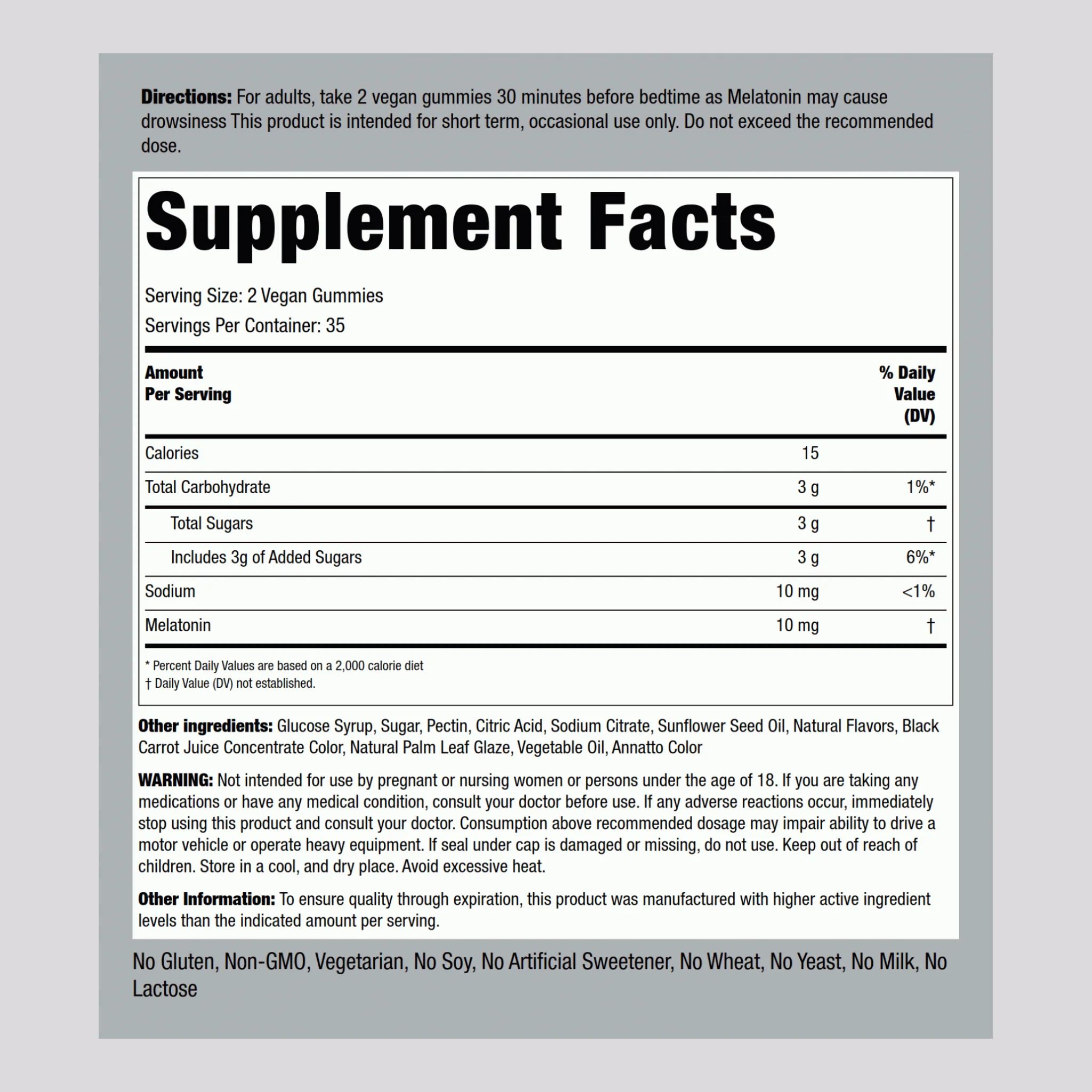 Melatonin (Delicious Mixed Berry), 10 mg (per serving), 70 Vegan Gummies, 2  Bottles - Image 2