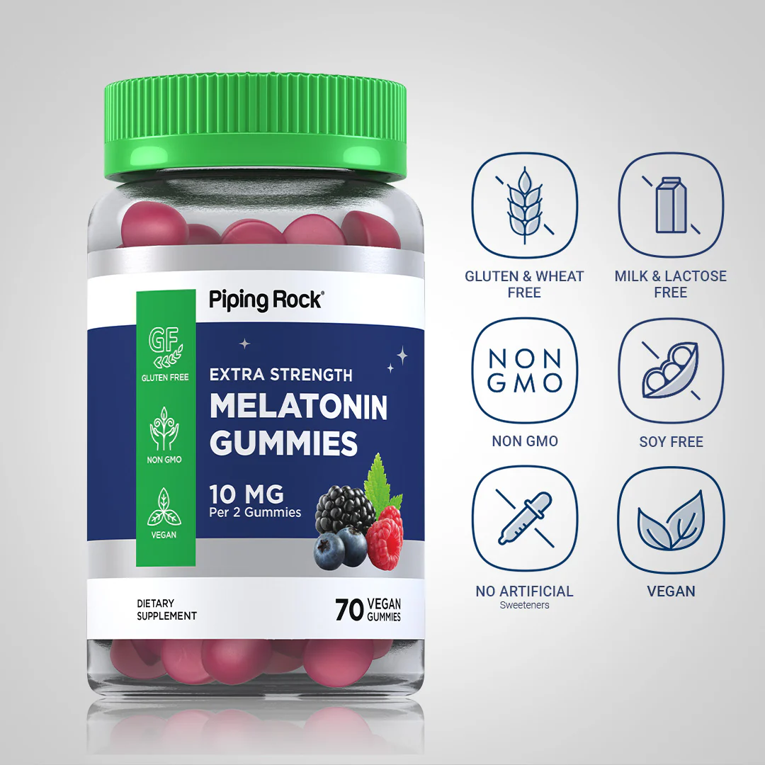 Melatonin (Delicious Mixed Berry), 10 mg (per serving), 70 Vegan Gummies, 2  Bottles - Image 5