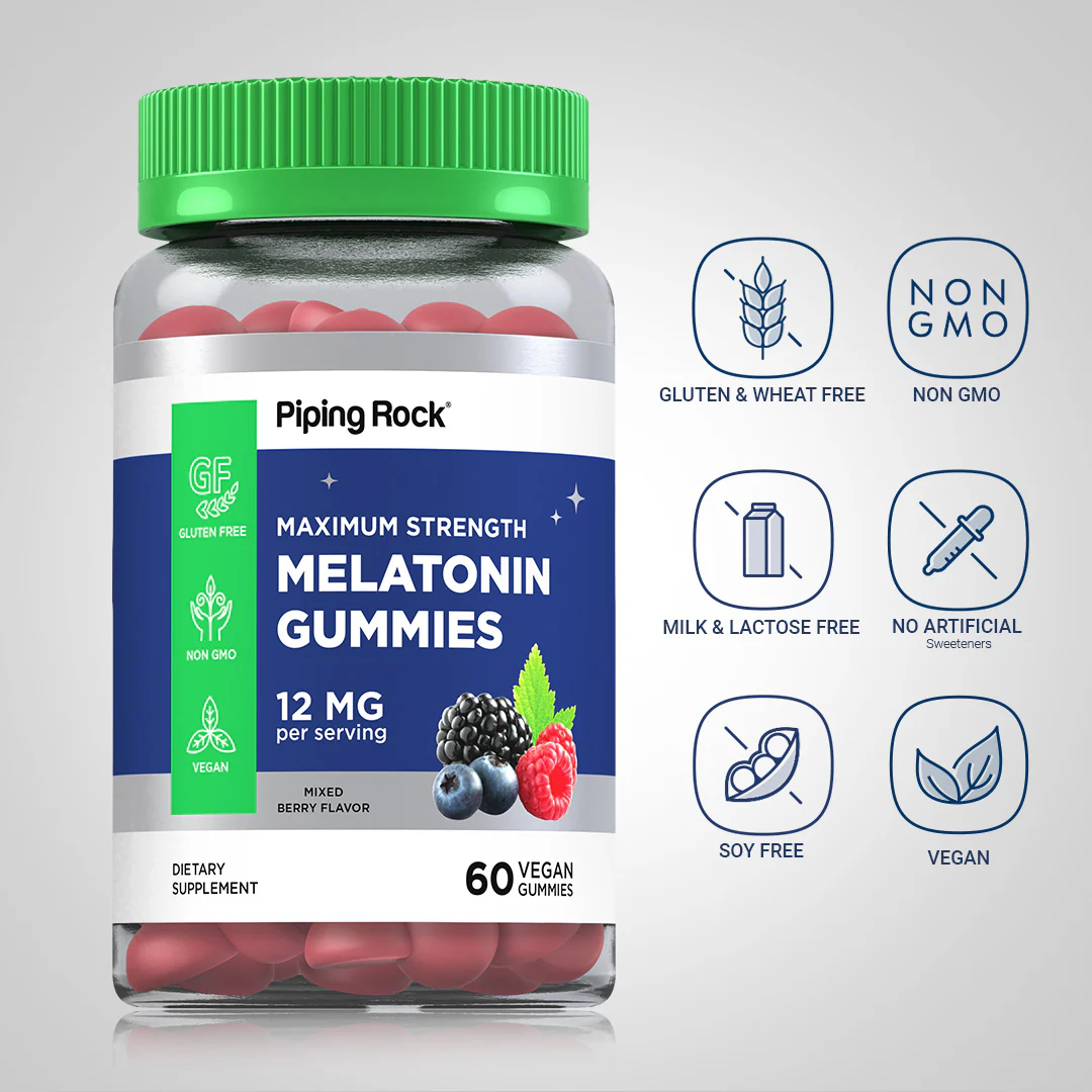 Melatonin (Delicious Mixed Berry), 12 mg, 60 Vegan Gummies - Image 5