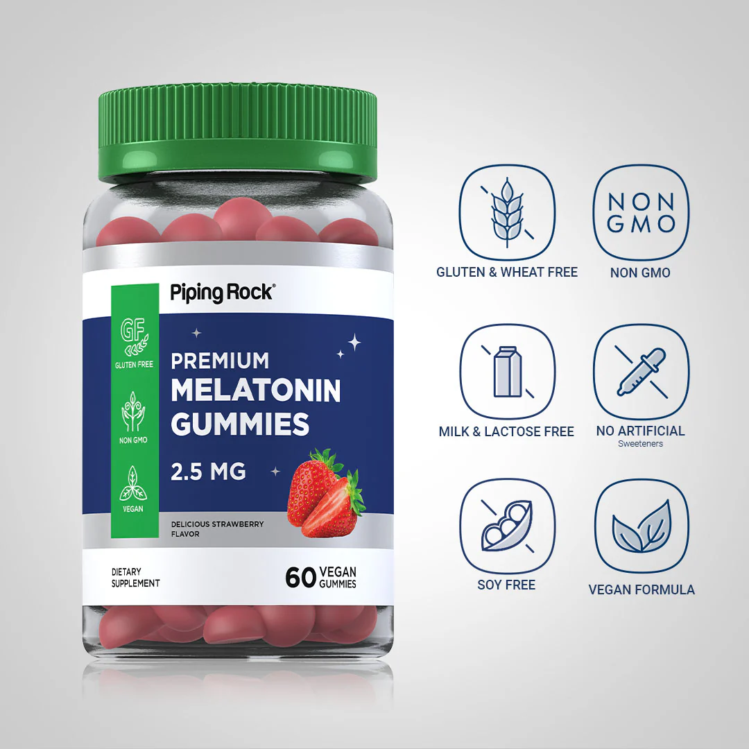 Melatonin (Delicious Strawberry), 2.5 mg, 60 Vegan Gummies, 2  Bottles - Image 4
