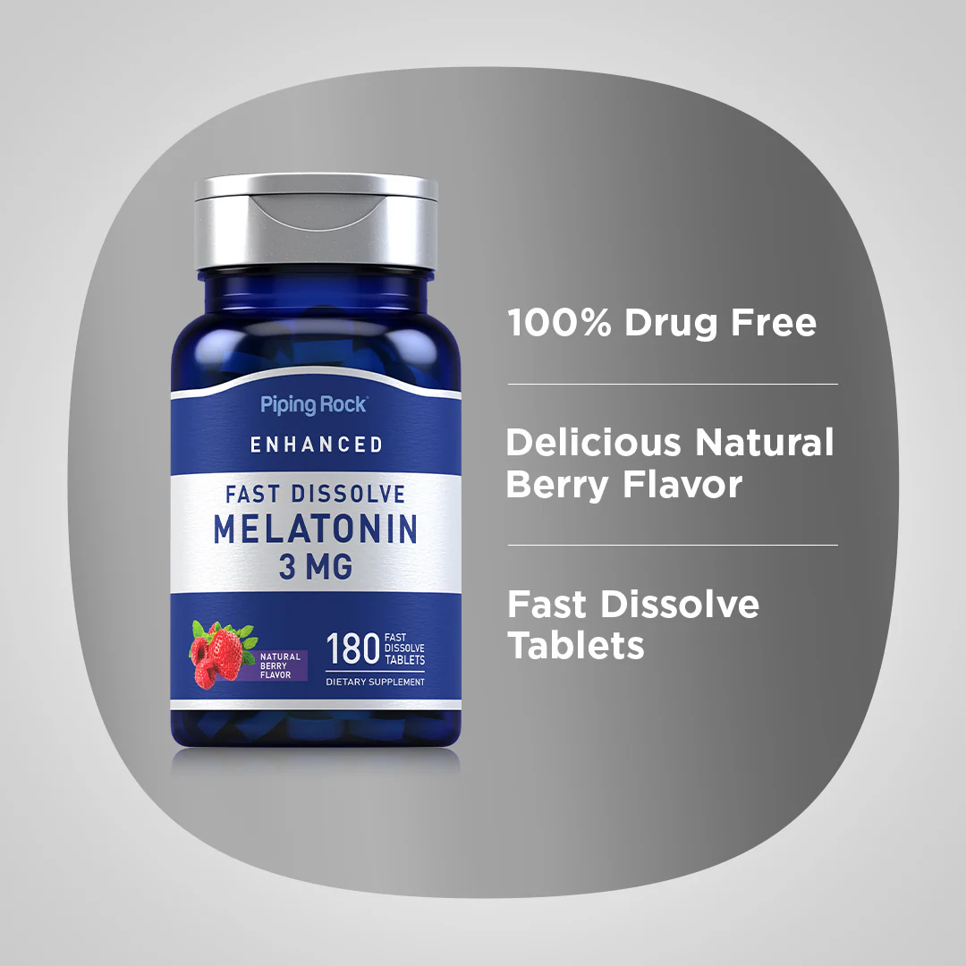 Melatonin (Natural Berry), 3 mg, 180 Fast Dissolve Tablets - Image 4