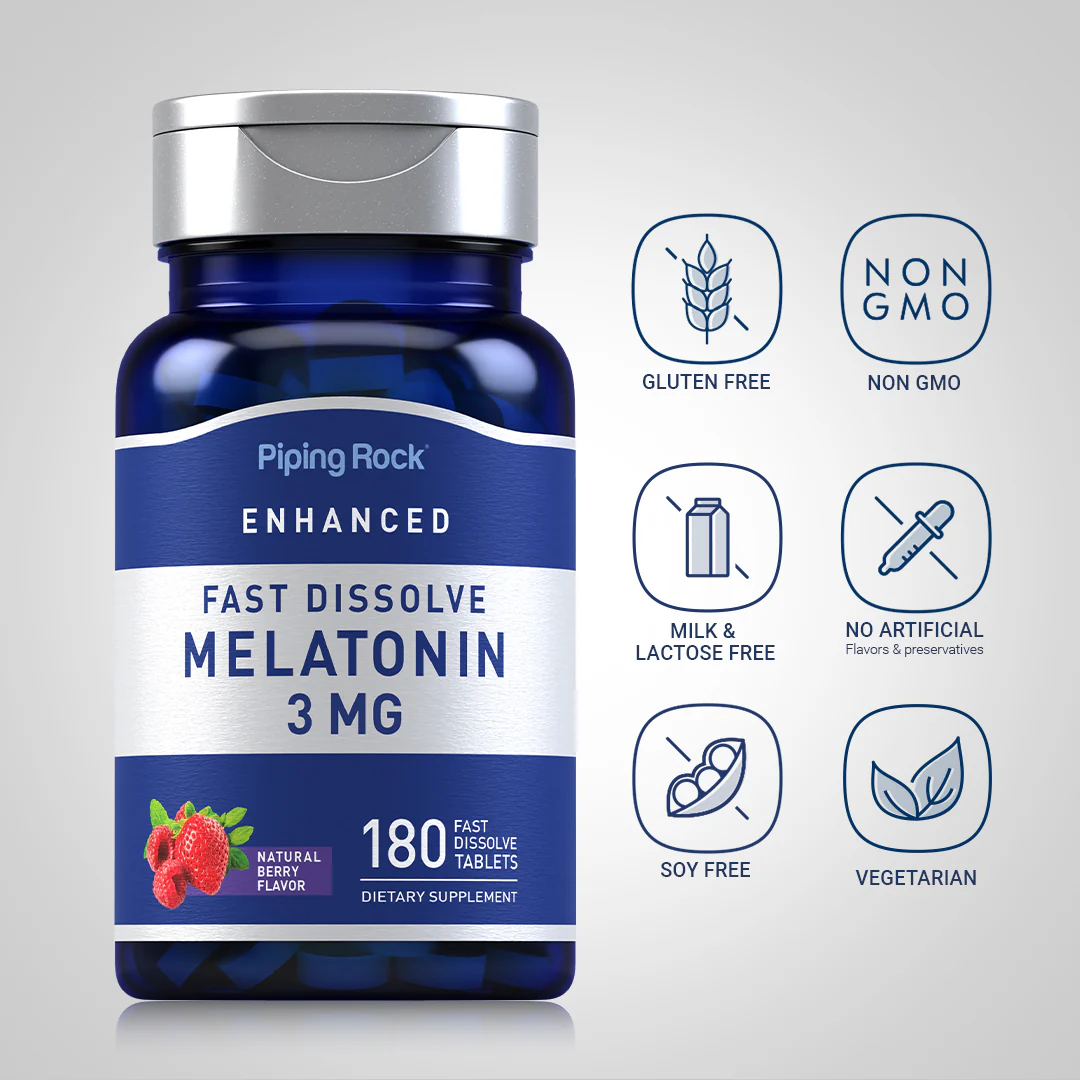 Melatonin (Natural Berry), 3 mg, 180 Fast Dissolve Tablets, 2  Bottles - Image 5
