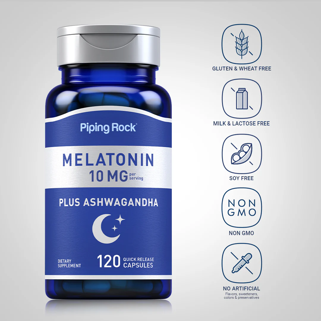 Melatonin Plus Ashwagandha, 10 mg (per serving), 120 Quick Release Capsules, 2  Bottles - Image 4