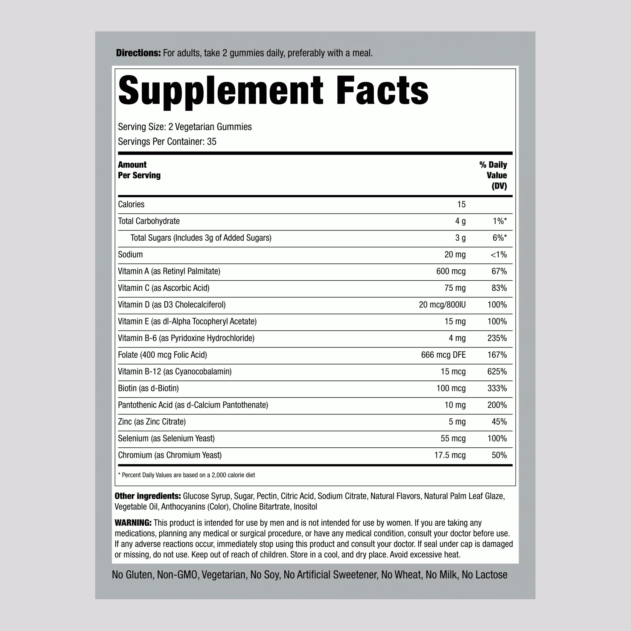 Men's Multivitamin + B-12 D3 & Zinc (Berry), 70 Vegetarian Gummies, 2  Bottles - Image 2