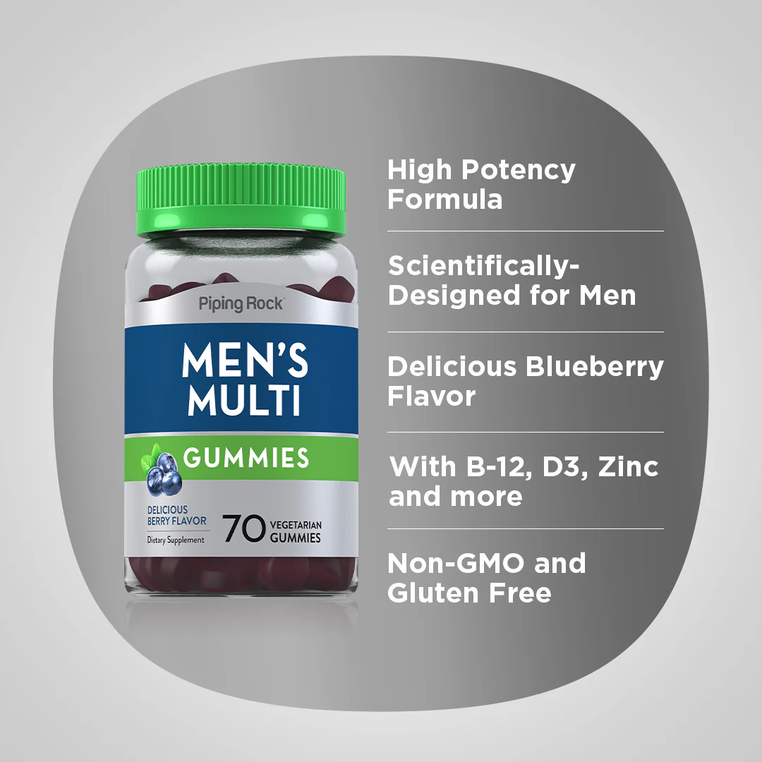 Men's Multivitamin + B-12 D3 & Zinc (Berry), 70 Vegetarian Gummies, 2  Bottles - Image 4