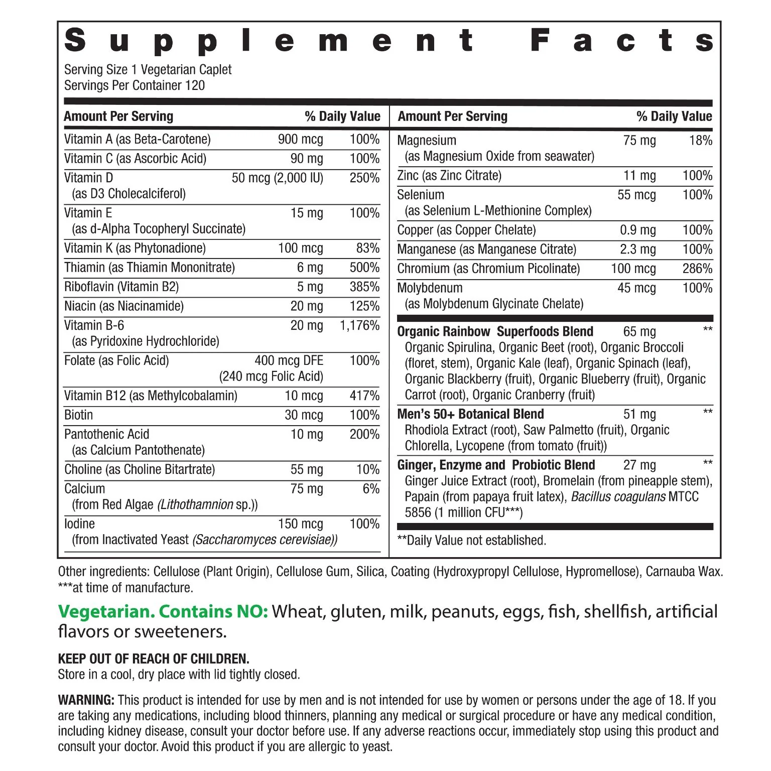 Men's One 50+ plus Real Food Nutrients, 120 Vegetarian Caplets - Image 3