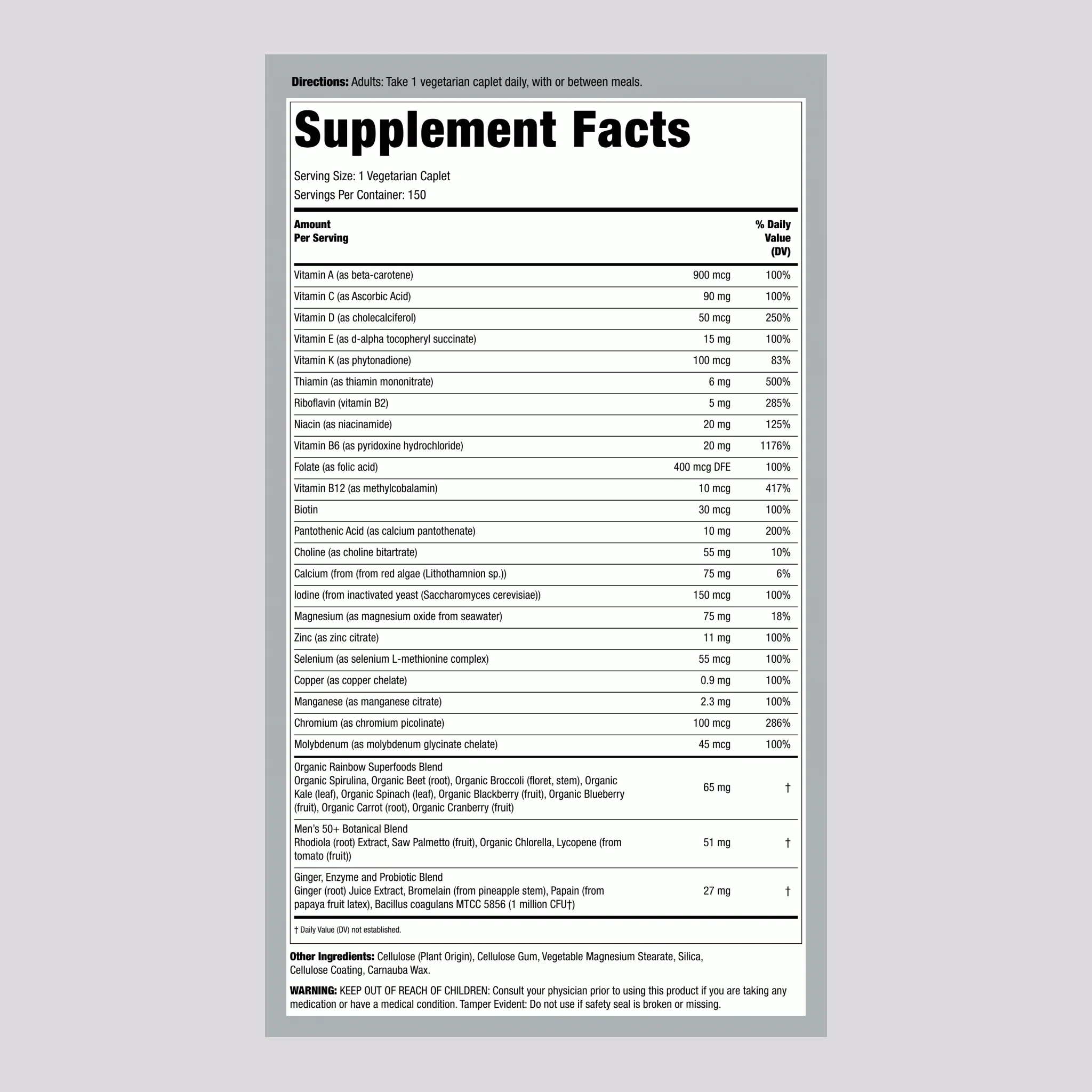 Men's One 50+ plus Real Food Nutrients, 150 Vegetarian Caplets - Image 2